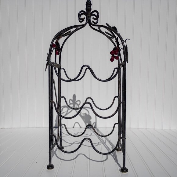 Wrought Iron Wine Rack 6 Bottle Holder Lucite Grape Accents MCM Tuscan Decor Vtg - Picture 7 of 16